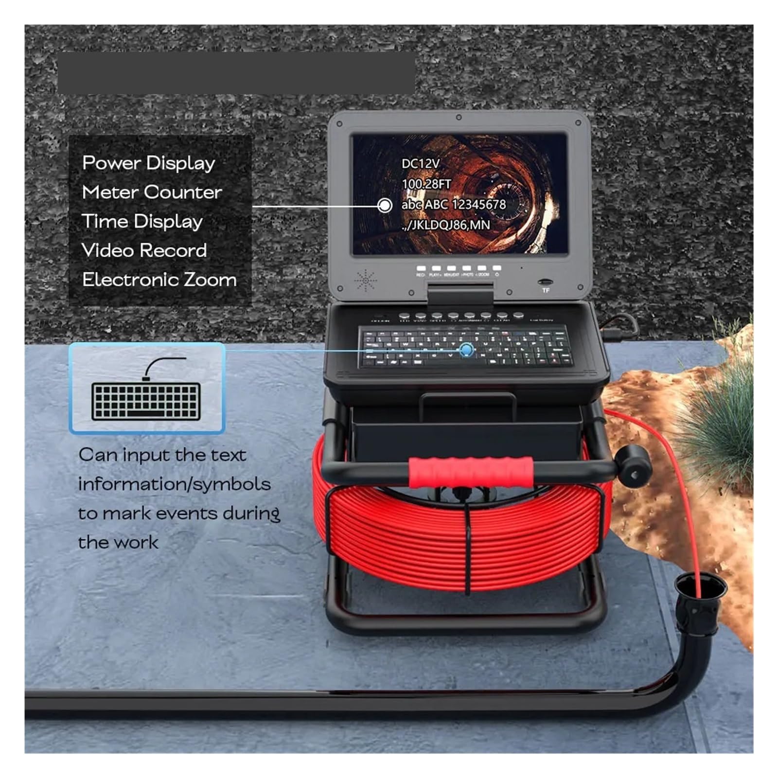 Cámara de inspección de drenaje Cámara De Inspección De Tuberías De Alcantarillado DVR IPS 1080P De 10" Con (localizador De 512 Hz), Contador De Metros, Boroscopio, Ampliación De Imagen De 5X(50m,23MM