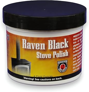 Meecos Red Devil 402 Raven Black Stove Polish Paste - Non-Toxic Water-Based Combination of Wax & Black Pigment 4 oz - Made in the USA