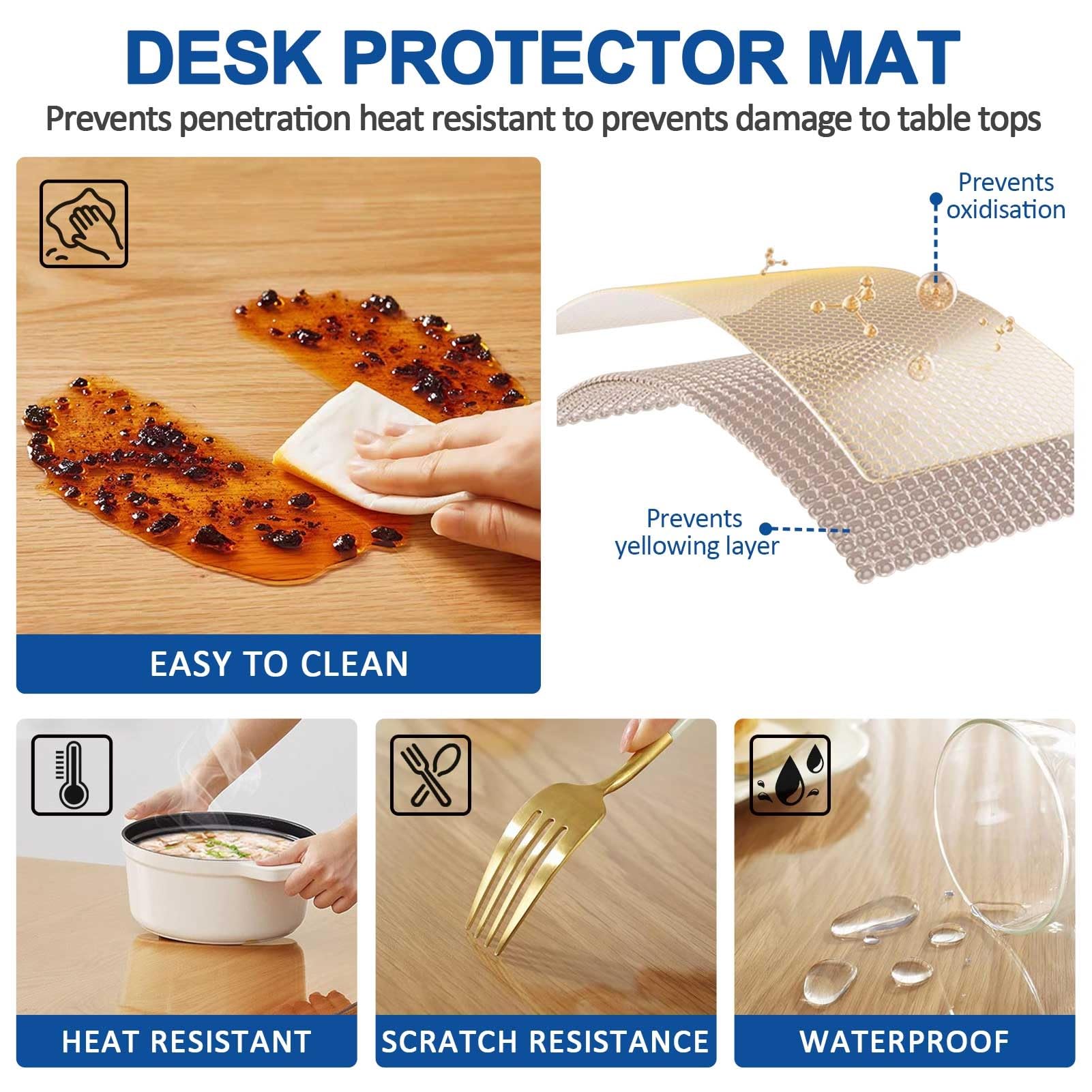 Tappetino protettivo trasparente in PVC per tavolo, 60×120cm 70x150cm 80×140cm 90×160cm 100×200cm copritavolo in plastica, spessore 2 mm, impermeabile, antiscivolo, per sedia da ufficio e scrivania(70