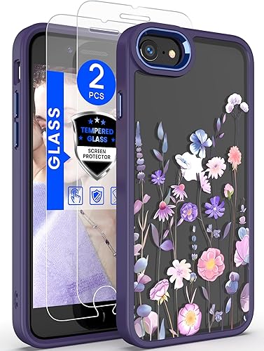 Dretal Funda protectora para iPhone SE 20222020, iPhone 87, con 2 protectores de pantalla, de grado militar, parte trasera dura y borde suave,