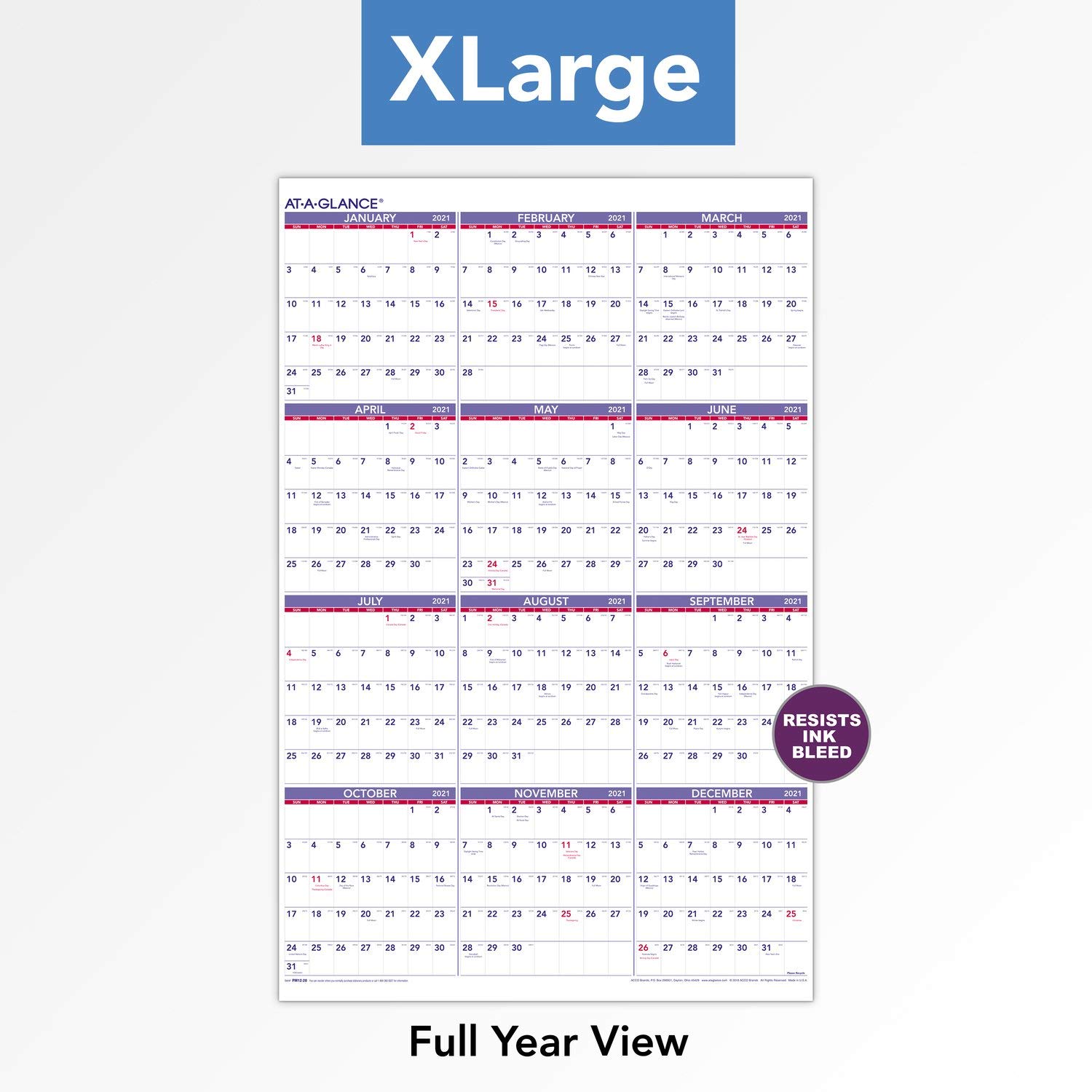 Calendario da parete 2021 di AT-A-GLANCE, 61 x 91,4 cm, annuale, extra large (PM122821)