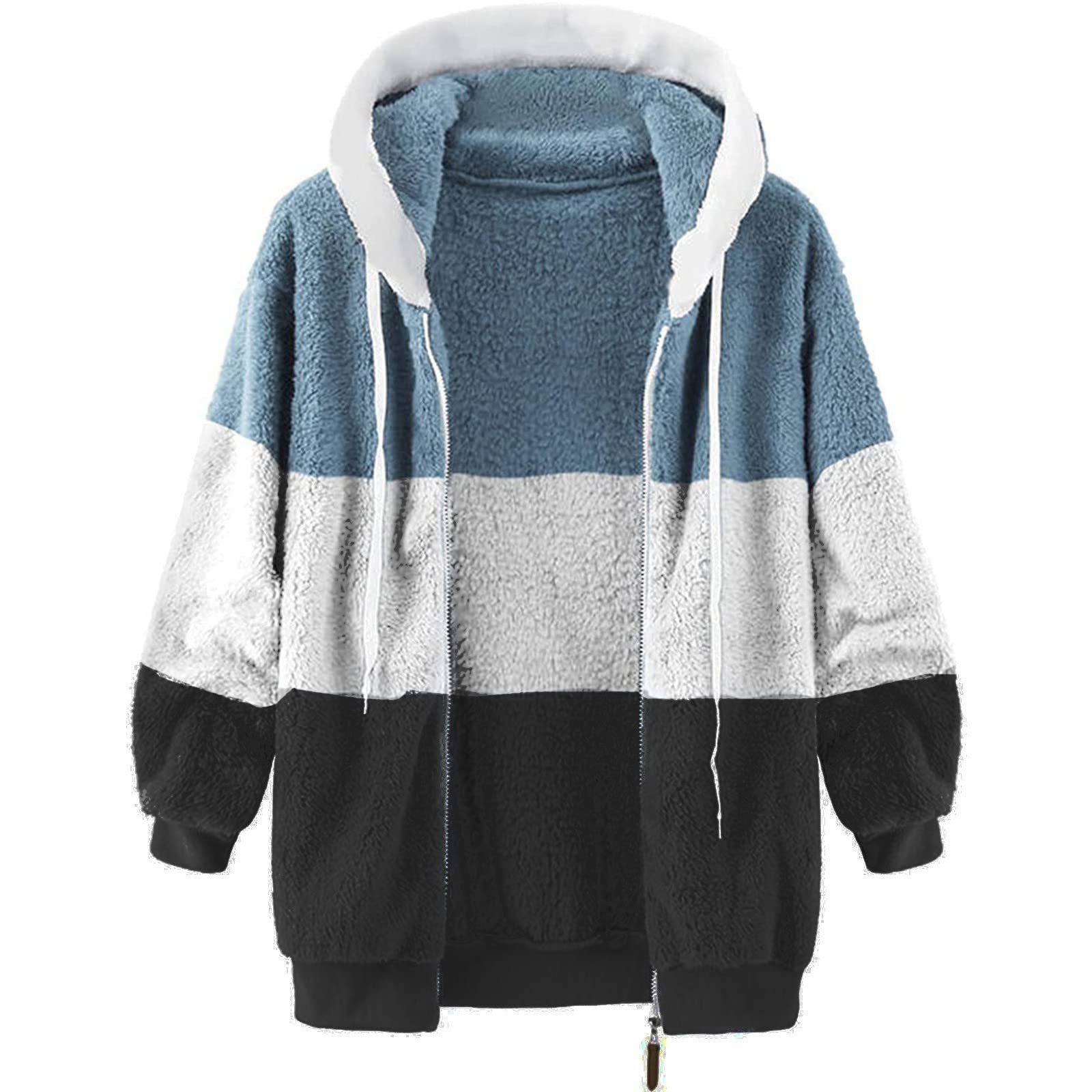 ChicCrate Giacca da donna 2024 in pile peloso con cappuccio, vestiti invernali alla moda, taglie forti, giacche foderate in sherpa con cerniera, S-5XL