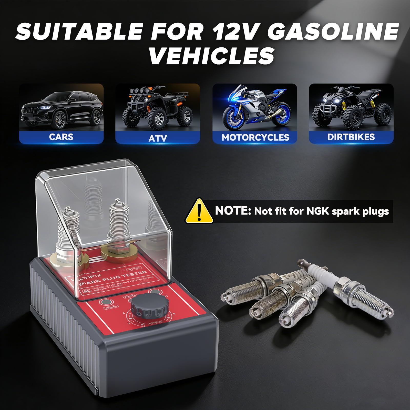 MRCARTOOL Tester candela Auto Analizzatore 12mm 2 Fori Prova Motori Automobilistici Coperchio Protettivo 0-6000 RPM Diagnostici candela 12V