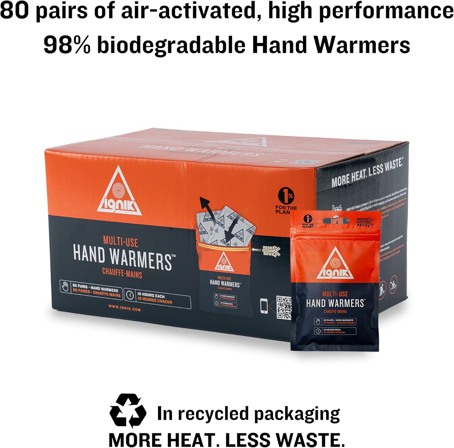 Ignik Resealable Multiple-Use Hand Warmers for 10 Hours of Heat Across 72 Hours 80 Pairs