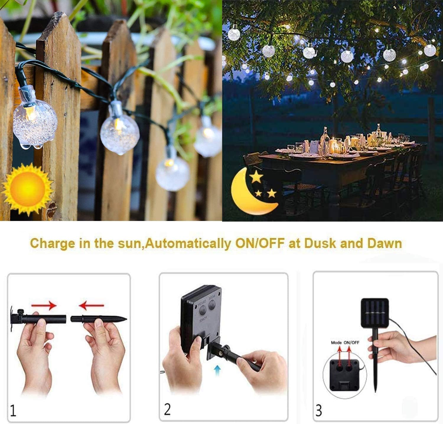 TuoPuLife Solar String Lights Outdoor, 2 Pack 21.3ft 30 LED Crystal Balls Waterproof Globe Solar Powered Fairy String Lights for Christmas Garden Yard Home Patio Wedding Party Holiday Decoration