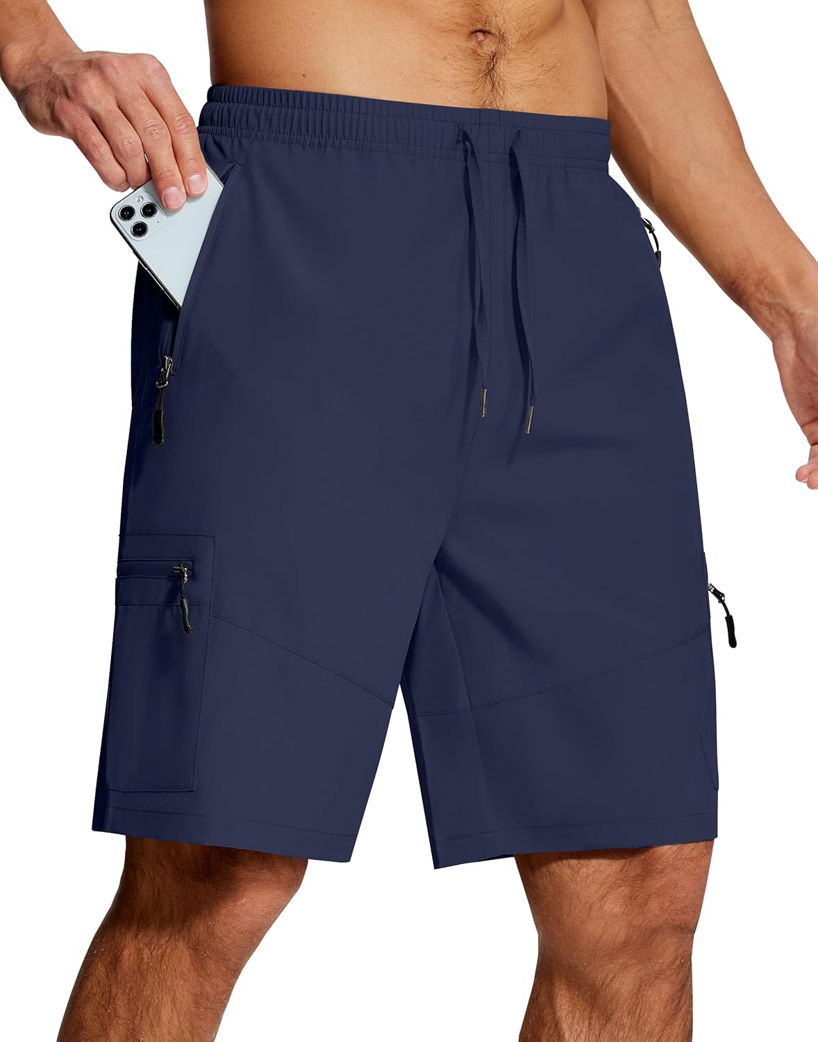 Mens Hiking Cargo Shorts 9 Inch with Zipper Pockets Quick Dry Stretch Lightweight Drawstring for Outdoor Fishing