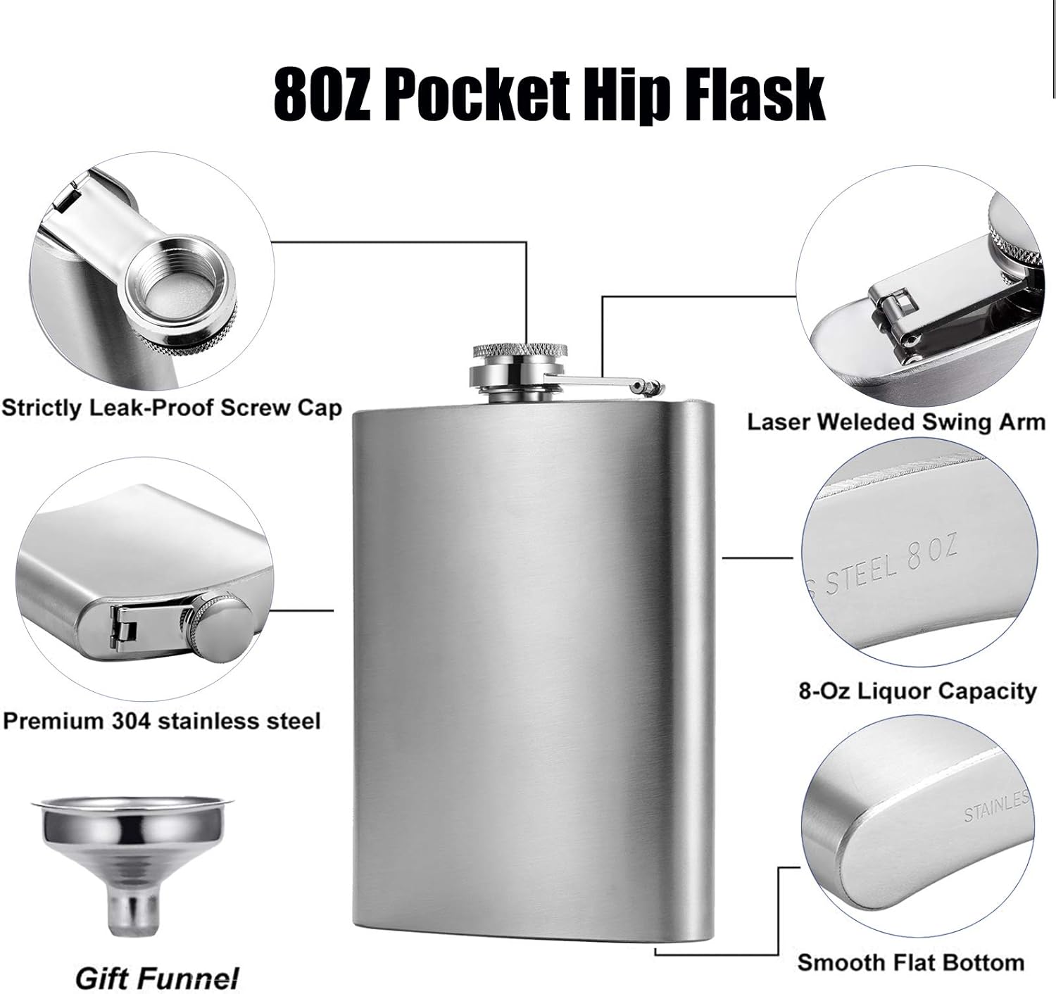 | Hillside-Kit Hip Flask for Liquor 8 Oz Stainless Steel Leak proof with Funnel Flask set men flask women flask set (Silver): Flasks