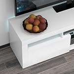 HOMCOM High Gloss TV Stand with LED Lights for TVs up to 55 Inch, Entertainment Center with Storage Compartments and Cabinets, Modern TV Console for Living Room, White