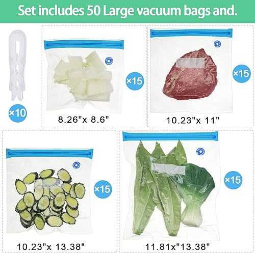 Miniatura 2 de Paquete de 60 bolsas Sous Vide selladoras al vacío para alimentos, 4 tamaños, bolsas de alimentos reutilizables, almacenamiento con cremallera al