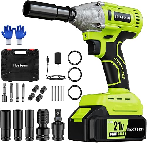 Miniatura 10 de Kit de llave de impacto inalámbrica, pistola de impacto de 12, pistola de impacto de 21 V, sin escobillas, par de torsión de alta velocidad de 445