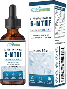 Kids L-Methylfolate B12 Drops 5-MTHF, Active Methylated B9 & B12 Supplement for Children, Supports Cognitive Brain Focus, Mood & Energy - Bioavailable Liquid Formula - Natural Flavor