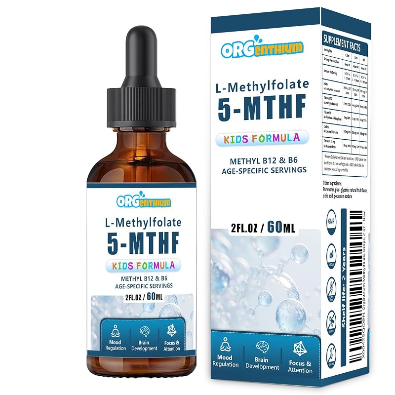 OrgEnthium Suplemento infantil em gotas de 5-MTHF, metilcobalamina (vitamina B12) e vitamina B6, 60 mL