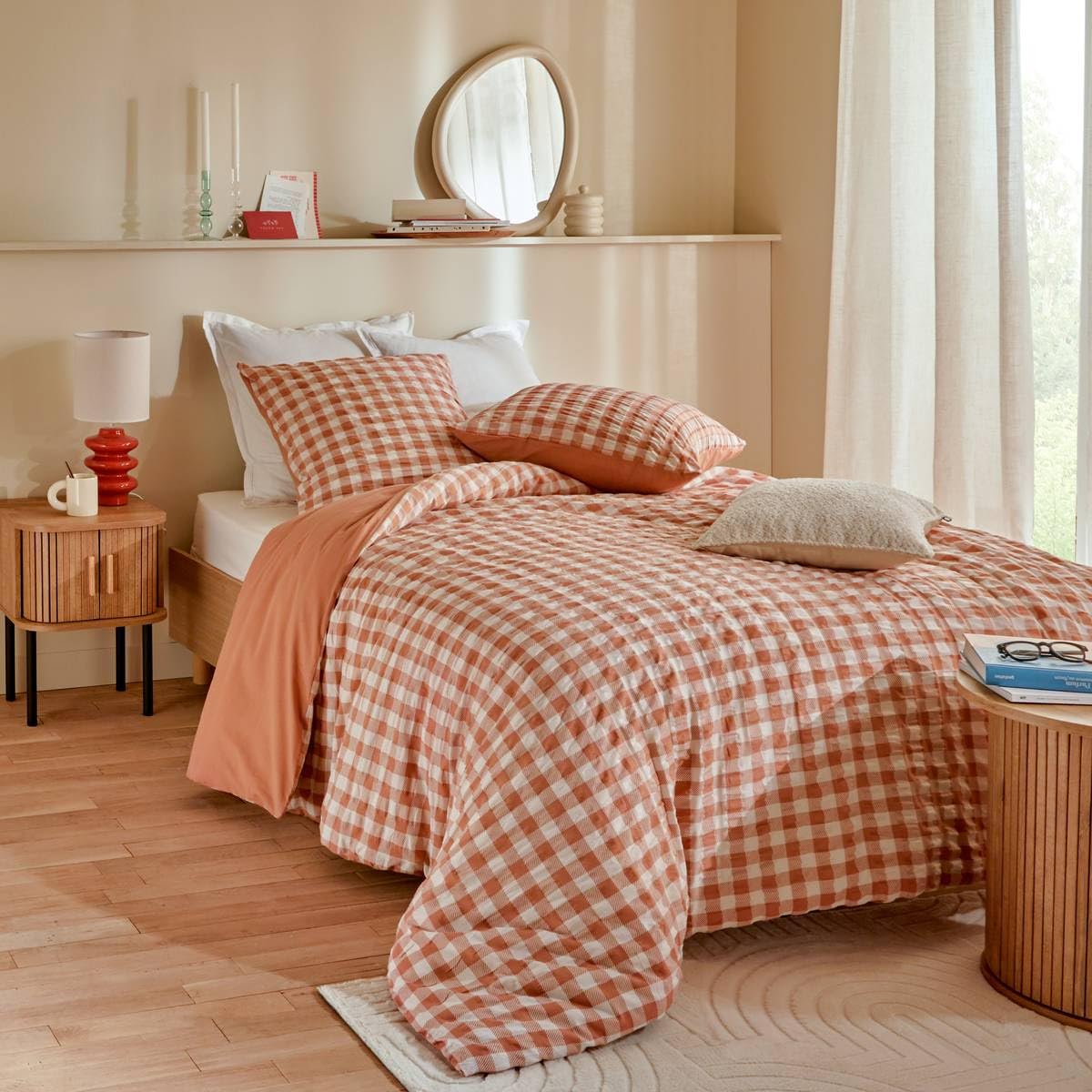Atmosphera - Parure de lit imprimée Vichy 240x220cm Terracotta