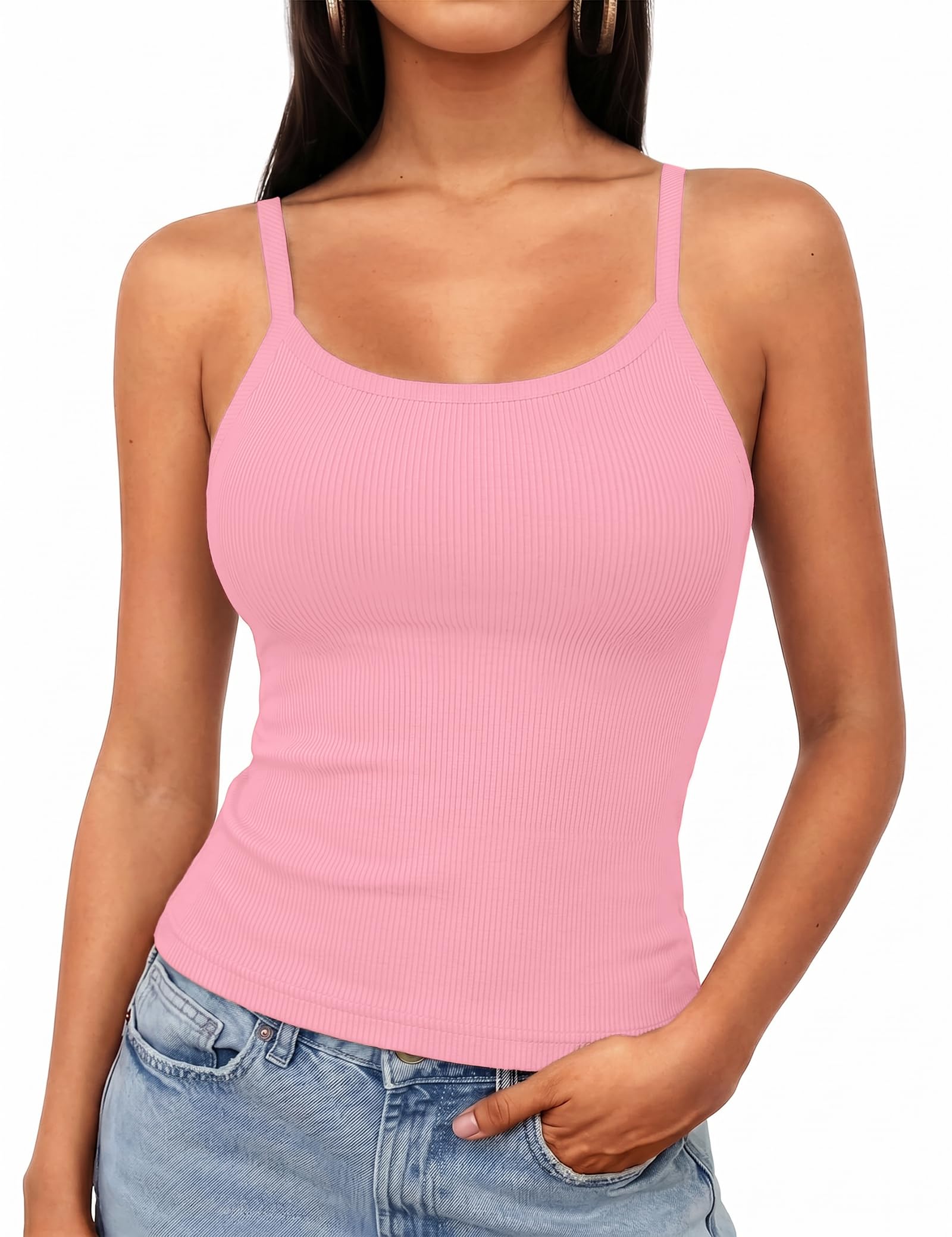 Aottori Tank Top Damen Sommer Ärmellose Spaghetti Tops Rundhals Gerippt Slim Fit Camisoles Tanktop Frauen Basic Crop Rückenfreies Sexy Oberteile