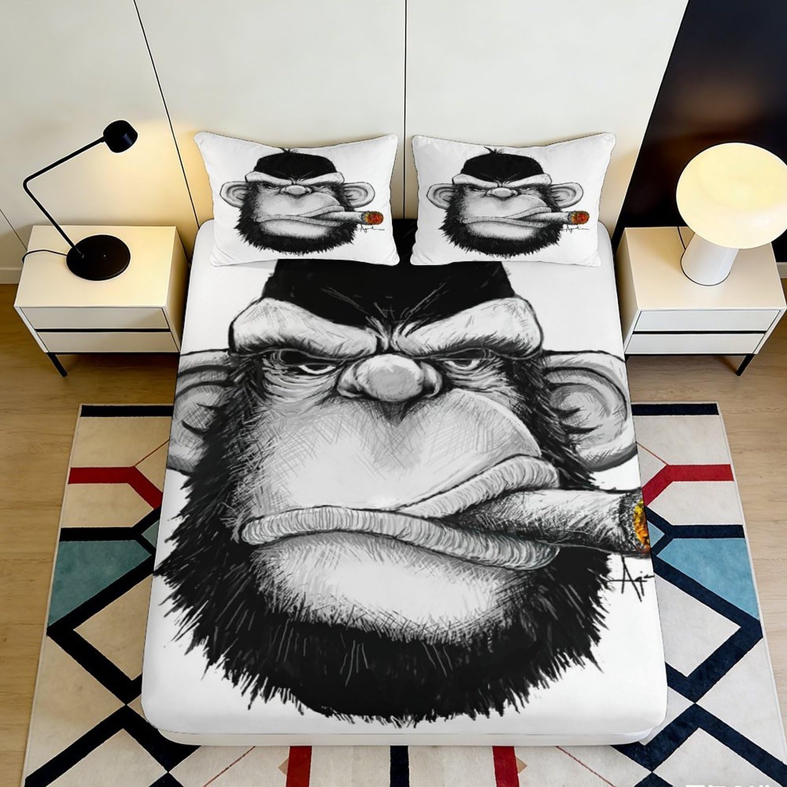 Uynsixtme Style-5 3D Printed Monkey Pattern Fitted Sheet Microfiber Non-Slip Deep Pocket Monkey Mattress Fitted Cover Washable For Bedroom 200X200x25cm