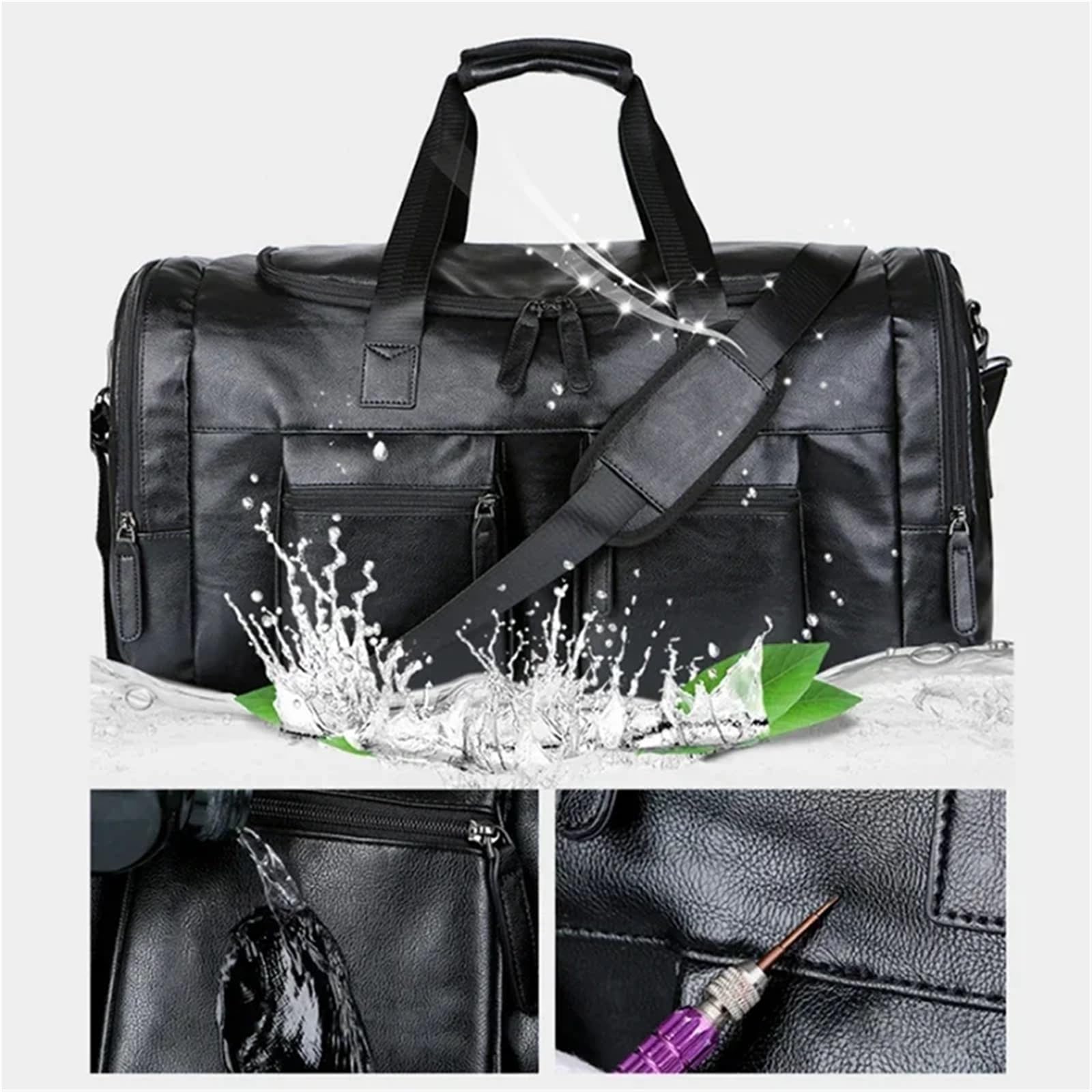 Borsone da Viaggio Pelle Borsa da viaggio for uomo d'affari di grande capacità, retrò, in pelle PU, con tracolla, for esterni(Black 1)