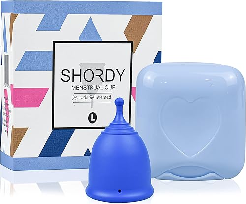 SHORDY Copas menstruales (grande), paquete individual con caja, suave y flexible, kit menstrual de copa para mujeres de hasta 12 horas de comodidad,