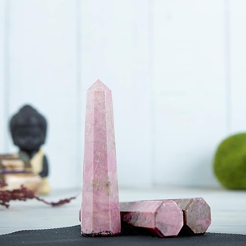 Miniatura 2 de Varita grande de torre de cristal, puntos de cristal de rodonita, obelisco, octágono, 8 piedras preciosas facetadas, puntiagudas para reiki,