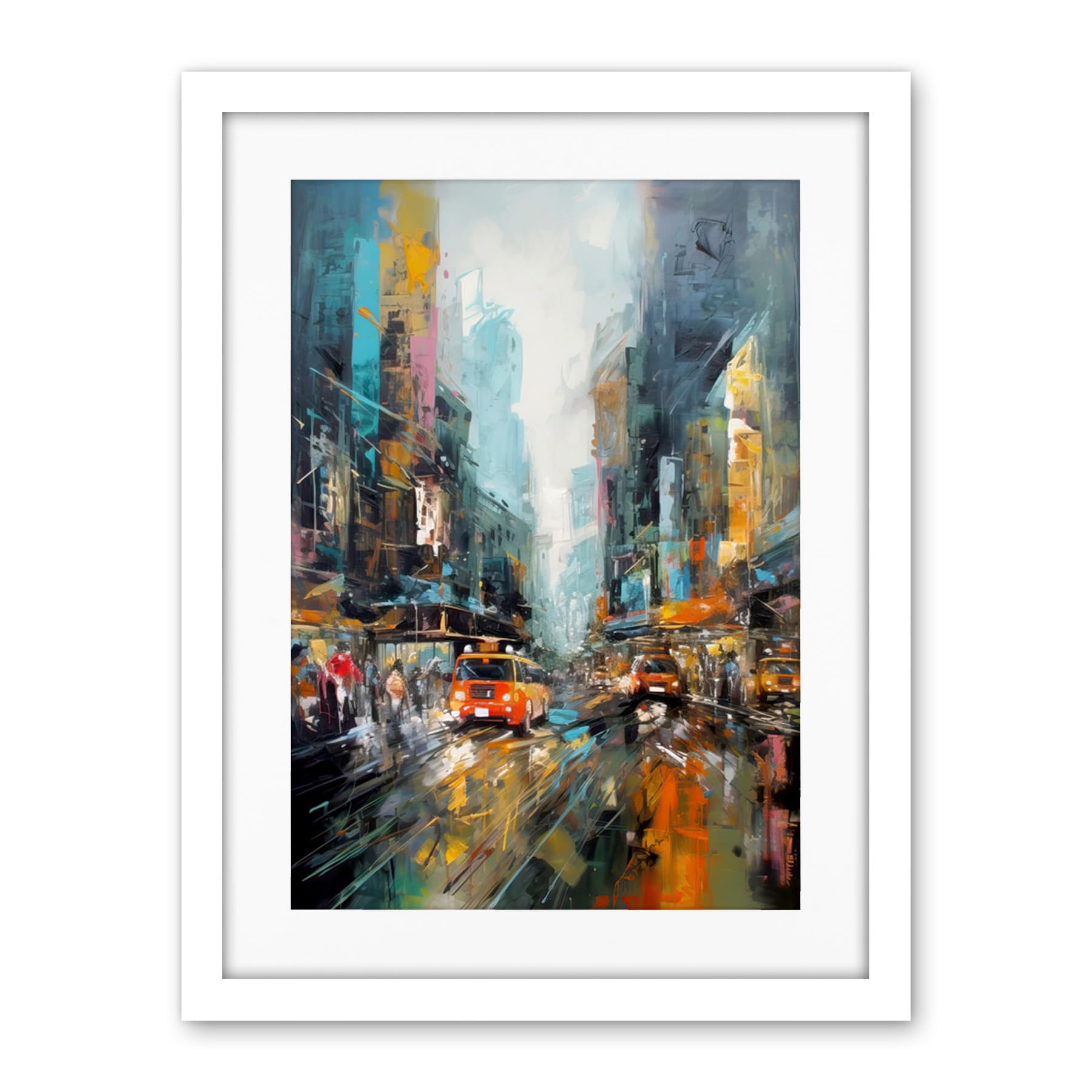Artery8 New York City Rainy Day Abstract Action Cityscape Artwork Framed Wall Art Print 18X24 Inch