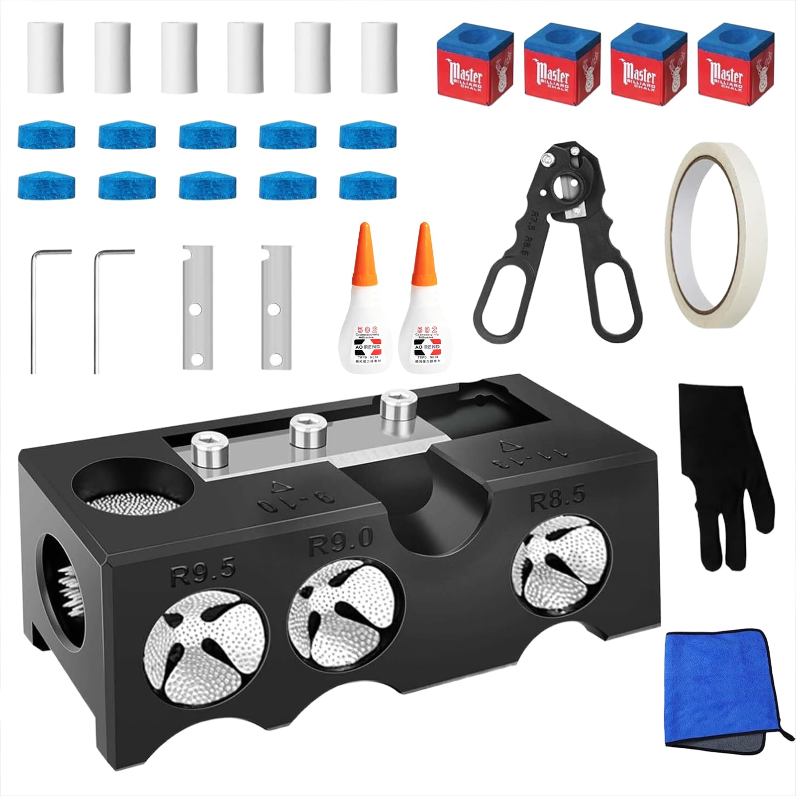 11-in-1 Professional Pool Cue Head Shaper Set, a Multifunctional Pool Cue Repair And Maintenance Tool, Specially Designed for Pool Cue Replacement, the Best Practical Gift for Your Husband or Friend.