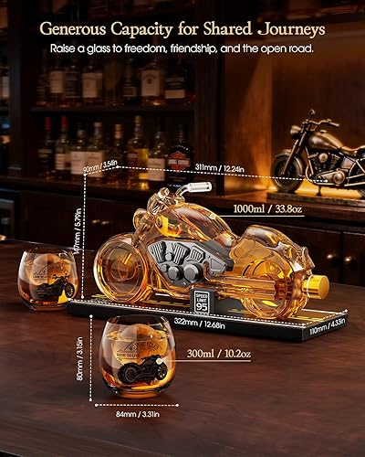 Miniatura 5 de Kollea Regalos de cumpleaños para hombres, papá, juego de decantador de whisky de motocicleta con 2 vasos, dispensador de licor para bar en casa,