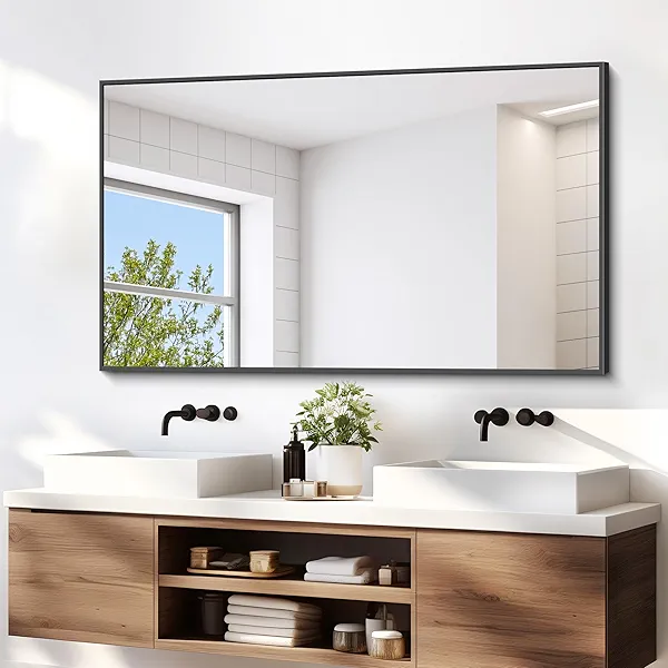 DESBING Black Bathroom Mirror for Wall, 55x36 Inch Rectangle Mirrors with Metal Frame, Modern Vanity Wall Mirror Decor for Entryway Hangs, Bathroom Living Room Horizontal or Vertical