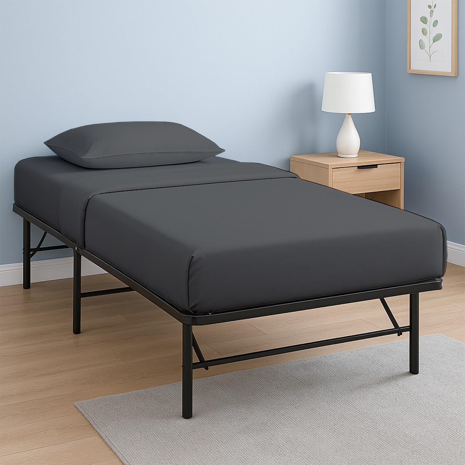 Cottington Lane 4 Piece Cot Sheets 25x75 Set, Premium Egyptian Cotton Sheets, Perfect for Narrow Twin, Camp Bunk, Army Cots, Trifold Mattress, Camping Cot, Guest Bed Replacement, Dark Grey