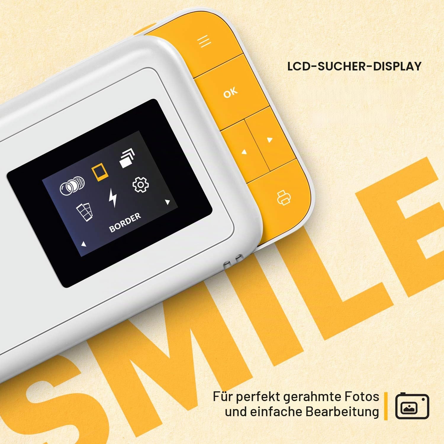 KODAK Smile Digital Sofortbildkamera mit 2x3 ZINK Drucker - HD-Qualität - 10MP, LCD Display, Micro SD Kartenleser und Autofokus - Weiß/ Gelb