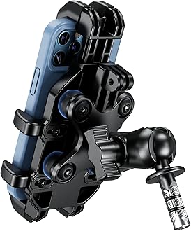 Motorcycle Fork Stem Phone Mount Holder with Vibration Dampener, Heavy Duty Cellphone Cradle Fit Stem Tubes 12mm-25.4mm in Diameter, Adjustable for 5.4-6.9'' Smartphone