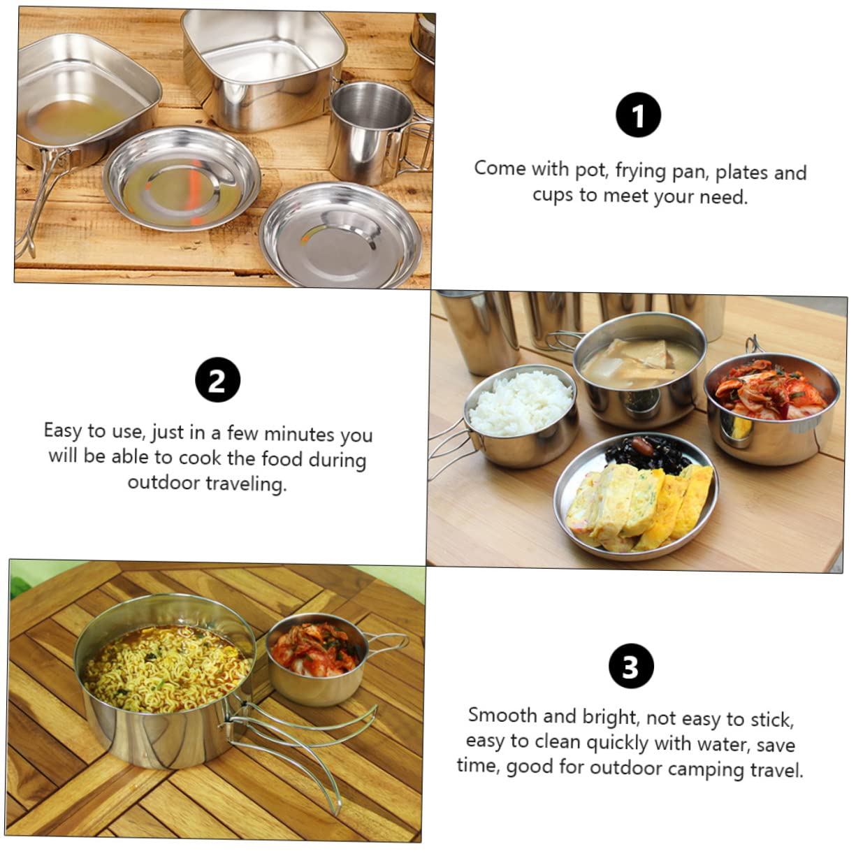 VANZACK Backpacking Cooking Kit Lightweight Stainless Steel Cookware Set Plates Cups Utensils