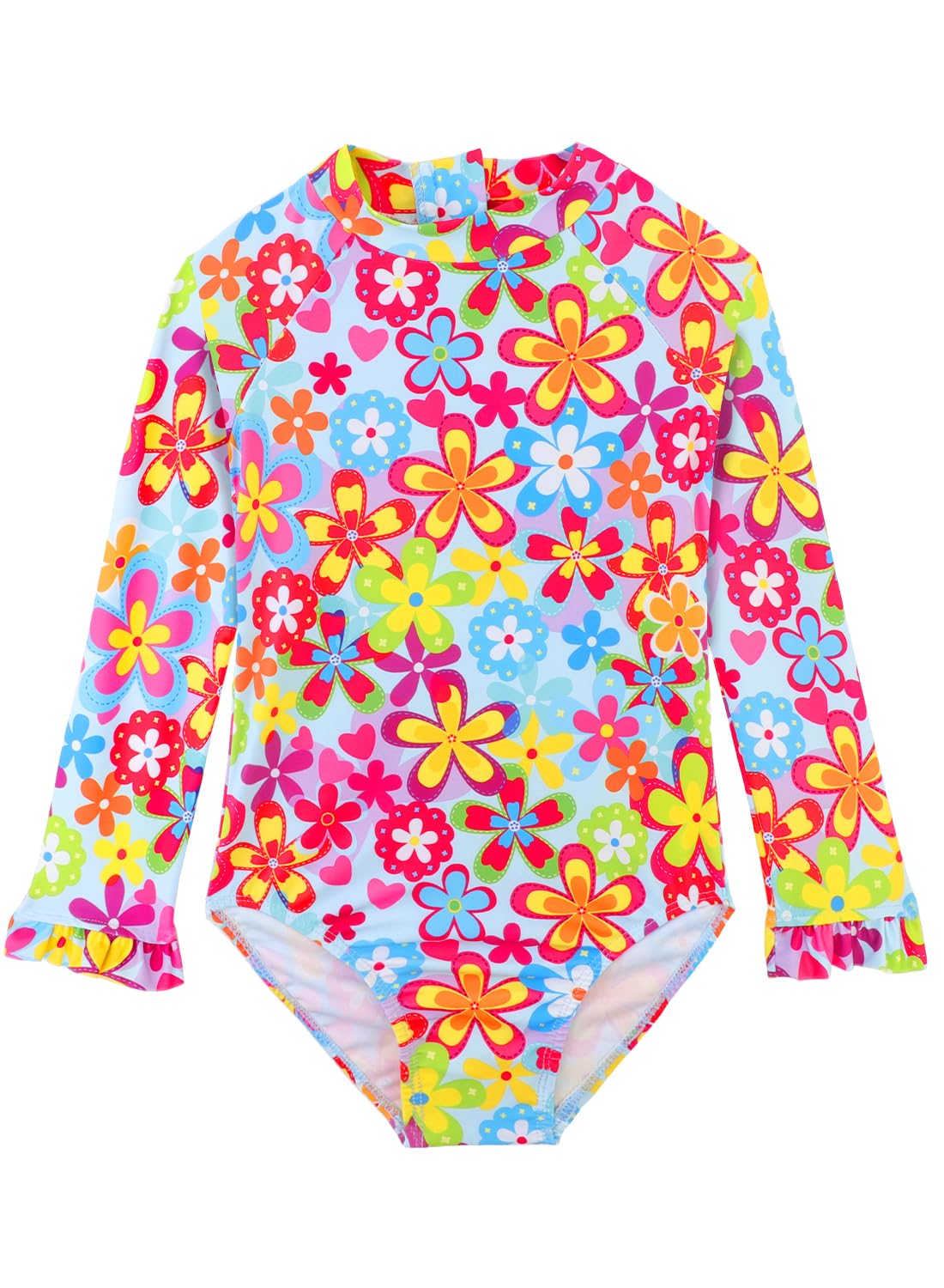 Alakuoti Long Sleeve One Piece Ruffle Swimsuit for Toddler Girls Baby Girl Rashguard Shirt with UPF 50+ Sun Protection