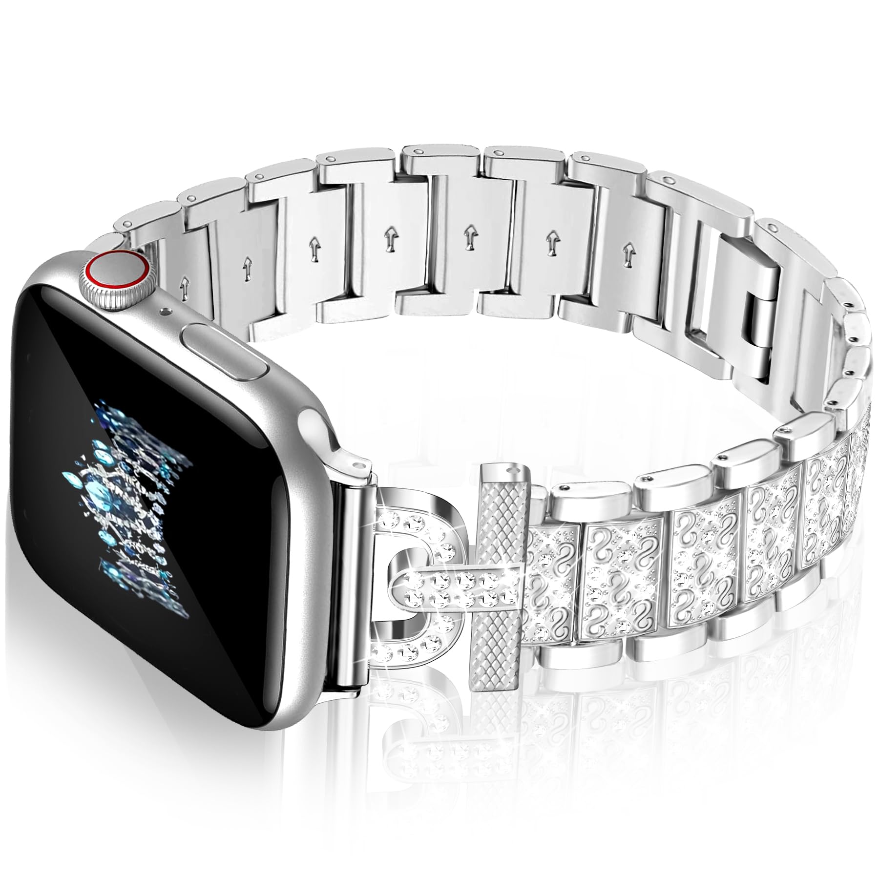 JR.DM Bling Bands Women Compatible with Apple Watch 40mm 41mm 38mm 44mm 45mm 42mm 46mm 49mm Diamond Dressy Fancy Rhinestone Sparkle Strap Replacement for iWatch Series SE/10/9/8/7/6/5/4/3/2/1