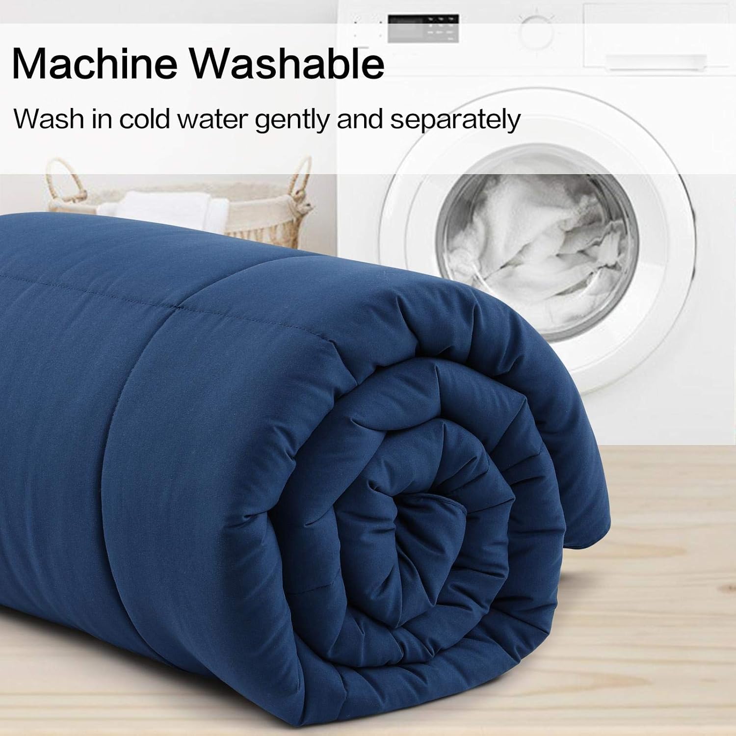 Best Quality 🔥 All Season Queen Size Bed Comforter,Soft Down Alternative Quilted Comforter,Box Stitched,Machine Washable(Navy,88x88Inches)
