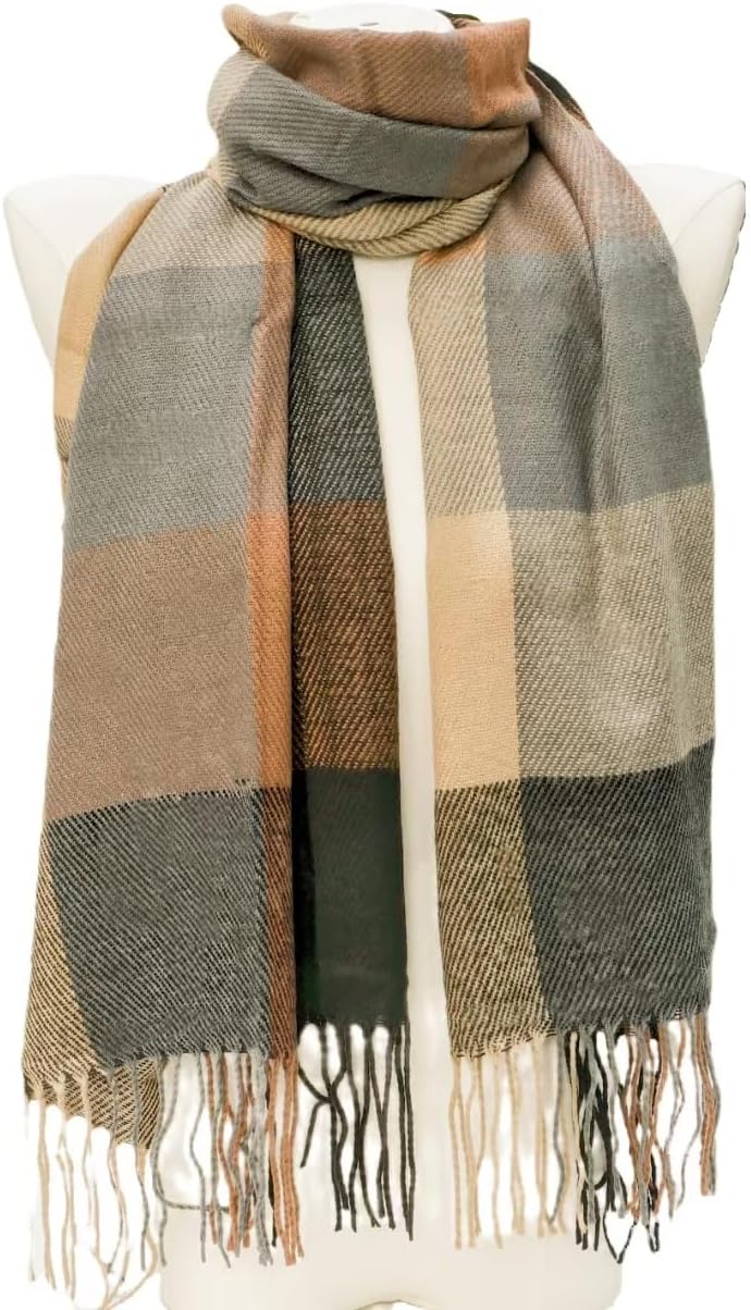 Wander Agio Women's Fashion Scarves Long Shawl Winter Thick Warm Knit Large Plaid Scarf - Image 3