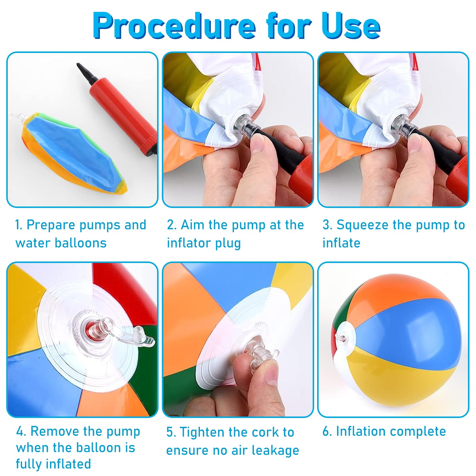 4 Ballons De Plage Gonflables 27cm + Pompe - Jouet Piscine Ou Plage Pour Enfants Et Adultes