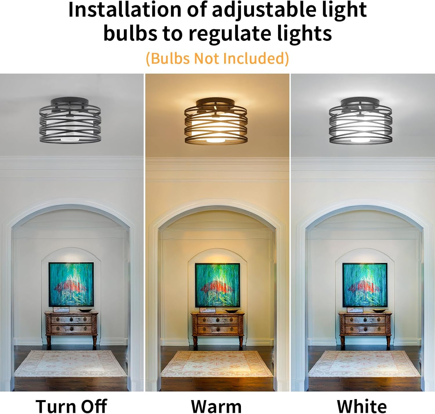 Black Flush Mount Ceiling Light Fixture, 3-Light Drum Semi Flush Mount Light Farmhouse Modern Ceiling Lights Kitchen Lighting Fixtures for Foyer Entryway Hallway Laundry Room Bedroom Bathroom