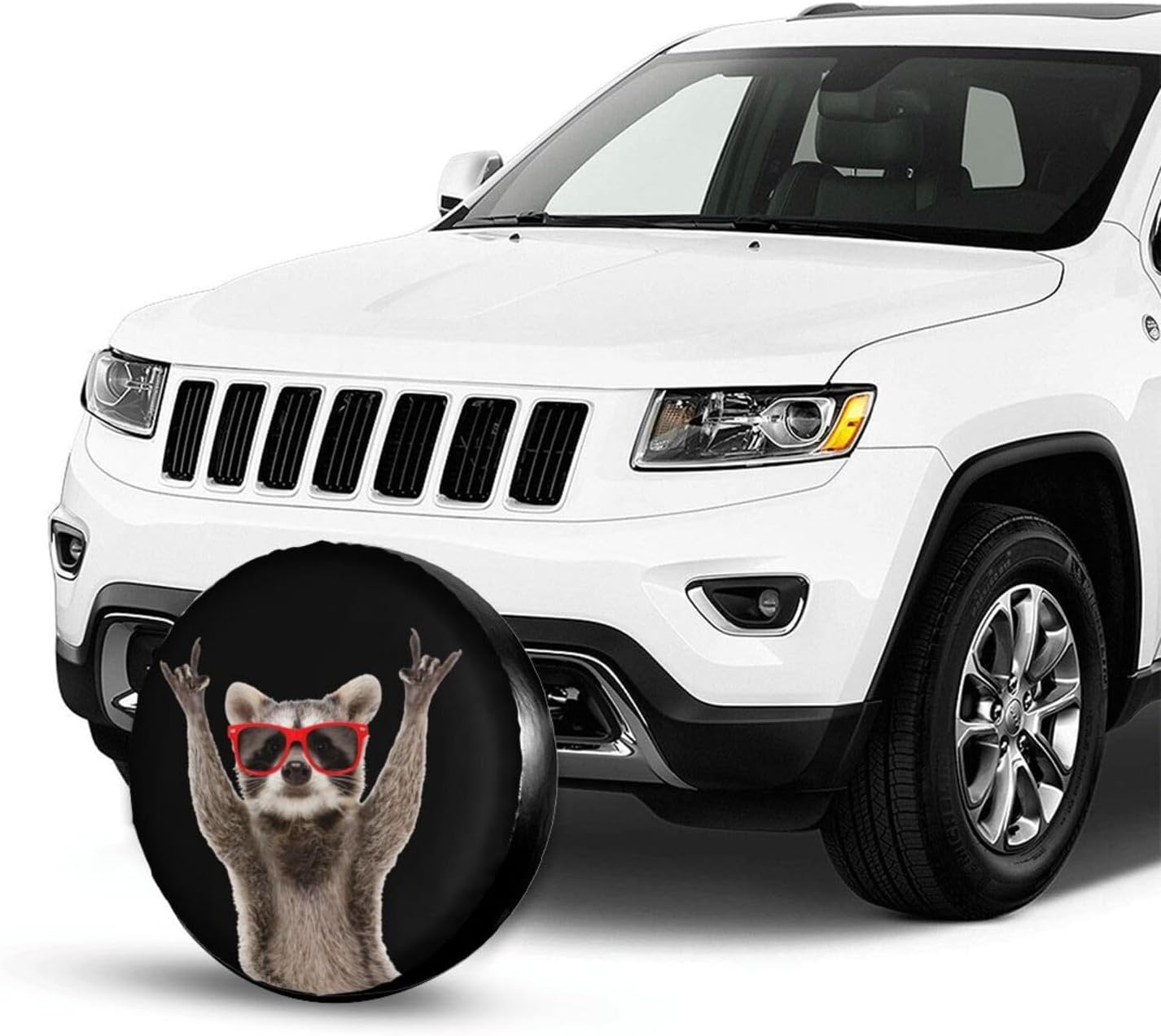 Spare Tire Cover Funny Raccoon in Red Sunglasses Wheel Tire Covers Waterproof Dust-Proof Wheel Tire Protector Weatherproof Tyre Covers Universal for Trailer RV SUV Truck Truck Off-Road Travel 16 Inch