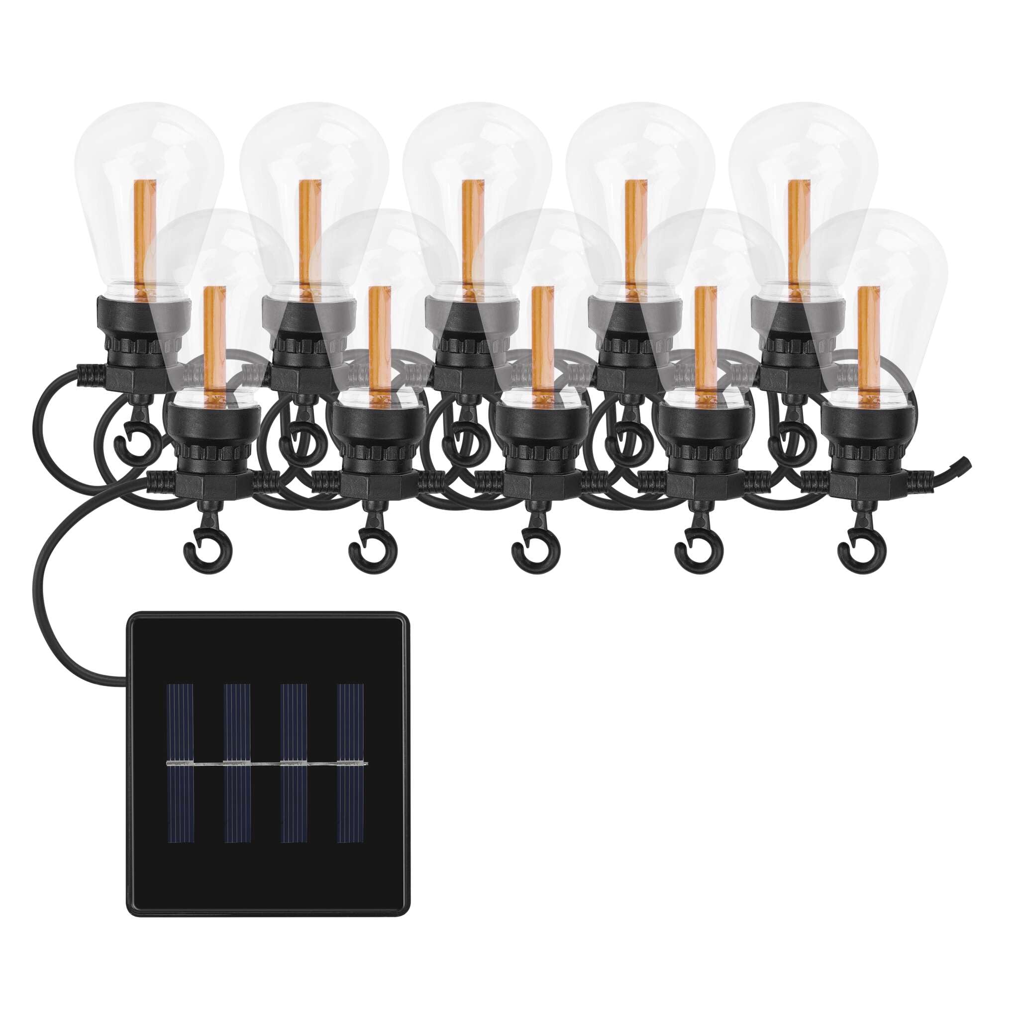 EMOS Guirnalda de luces vintage con panel solar de 4,5 m, 10 bombillas LED de diseño retro para exteriores, resistentes a la intemperie, iluminación vintage para jardín, fiesta, balcón, luz blanca