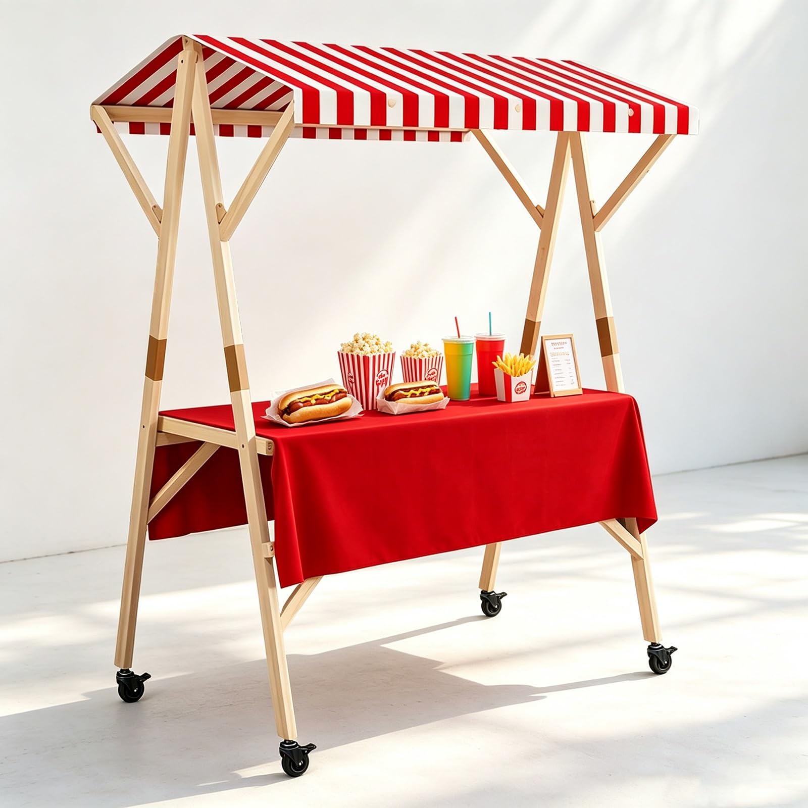 PAKMEZ Carrito de Comida Ambulante de Madera Plegable con Ruedas