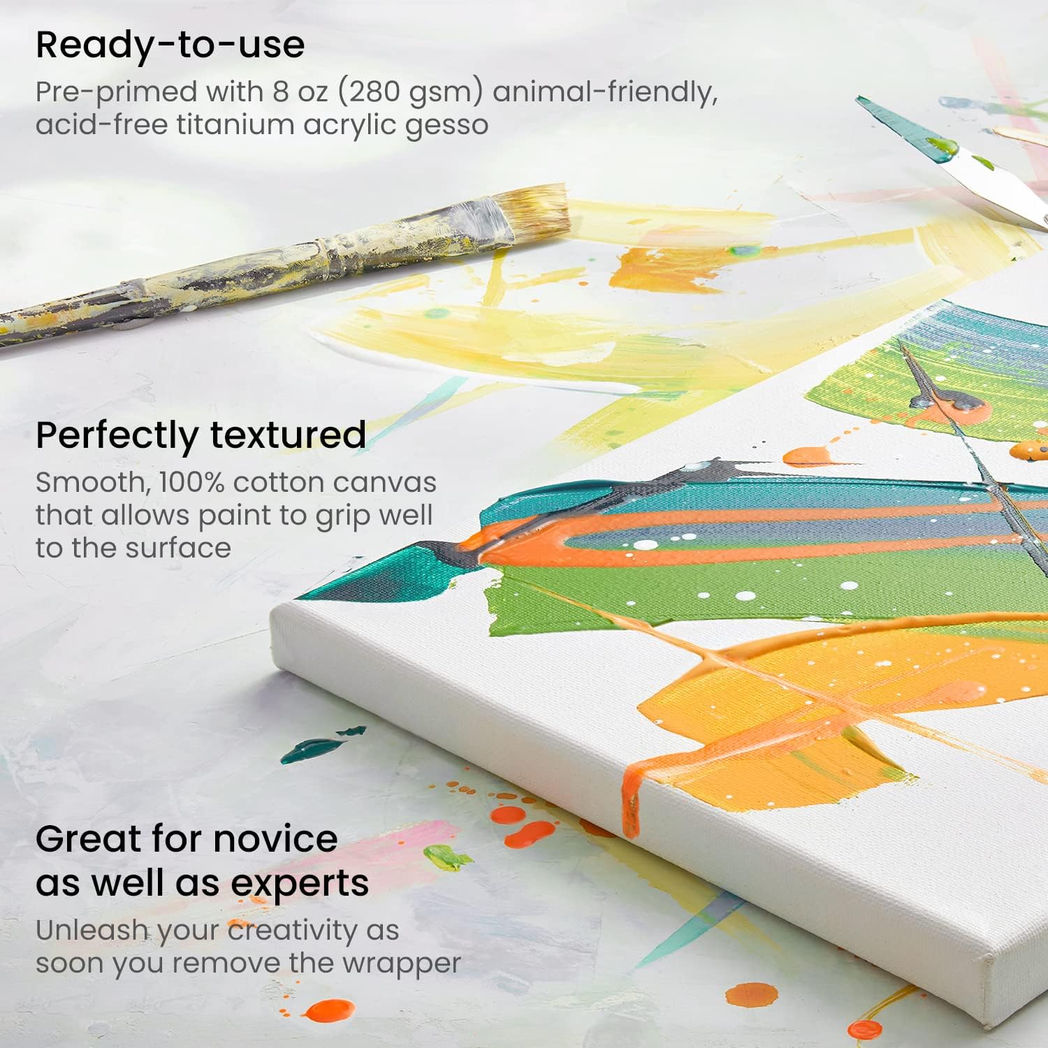 ARTEZA Stretched Canvas, 5 x 7 Inches, Pack of 12, Blank White Canvas for Painting for Acrylic, Oil and Gouache Paints - Image 3