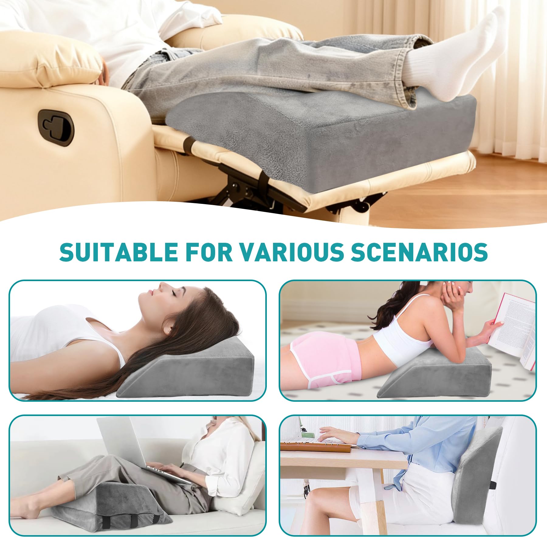 JZHLLA Cuscino per gambe reclinabile regolabile, cuscino a cuneo in schiuma per reclinabile, cuscino multiuso per sollevamento gambe con cinghia elastica per supporto lombare e divano letto