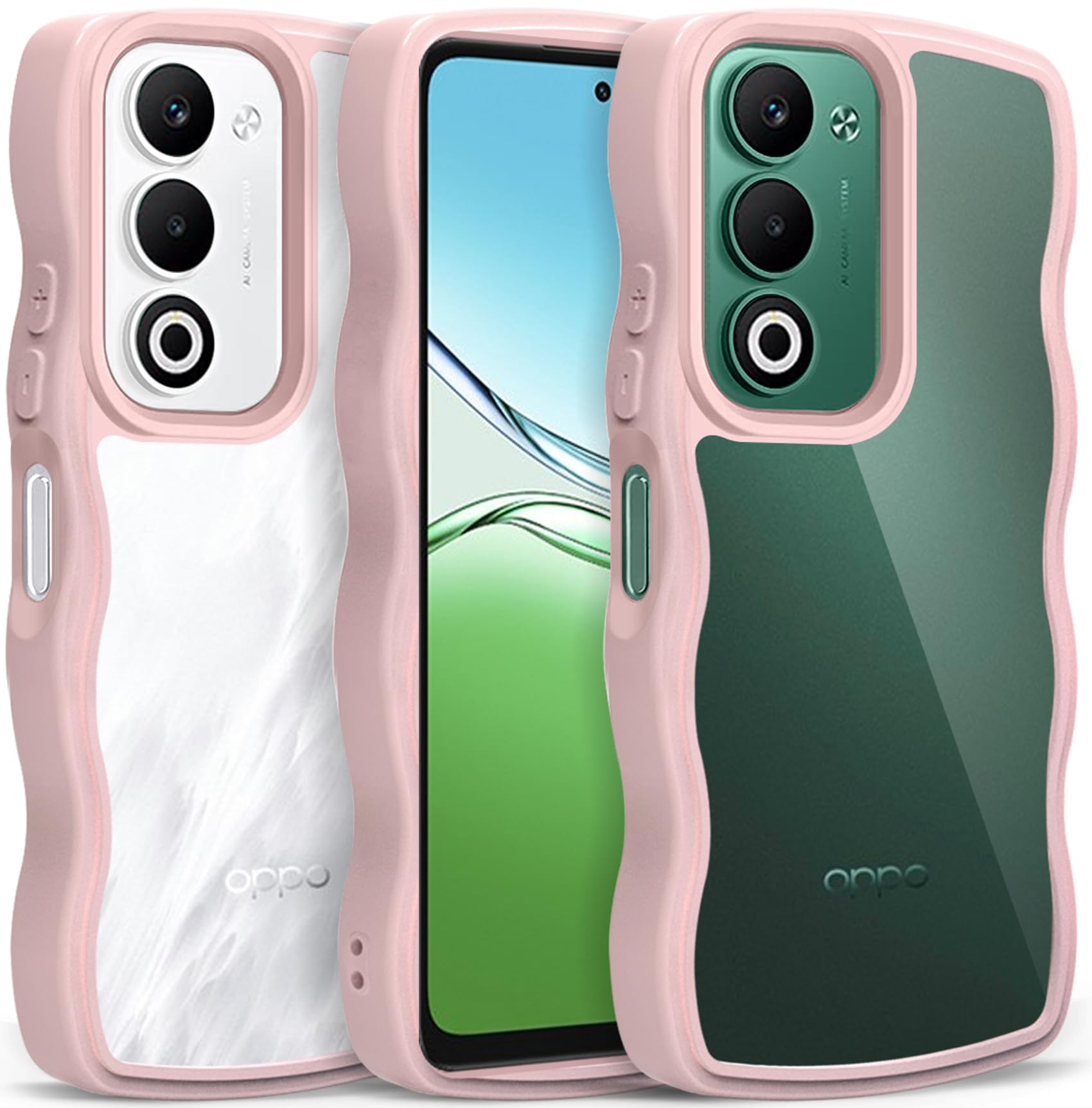 Meiping For OPPO A5 5G ケース クリア ウェーブ おしゃれ かわいい 人気 オッポ A5 5G スマホケース カバー 滑り止め 薄型 軽量 耐衝撃 ストラップホール付き シリコン 透明（ローズピンク）