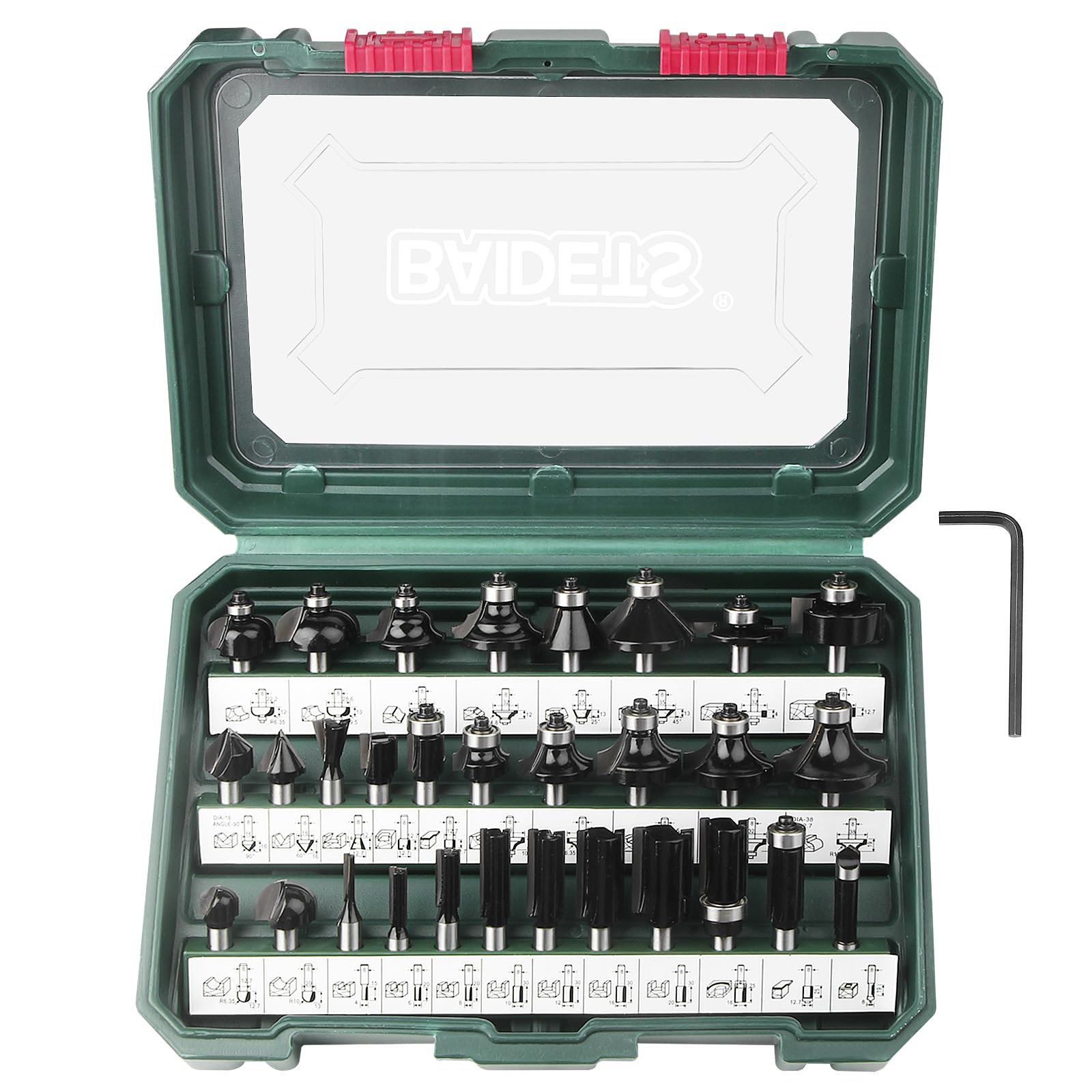 BAIDETS Pro 30tlg. Fräser Set für Holz - Hartmetall Fräsersatz, Zubehör Oberfräsen mit 8mm Schaft.