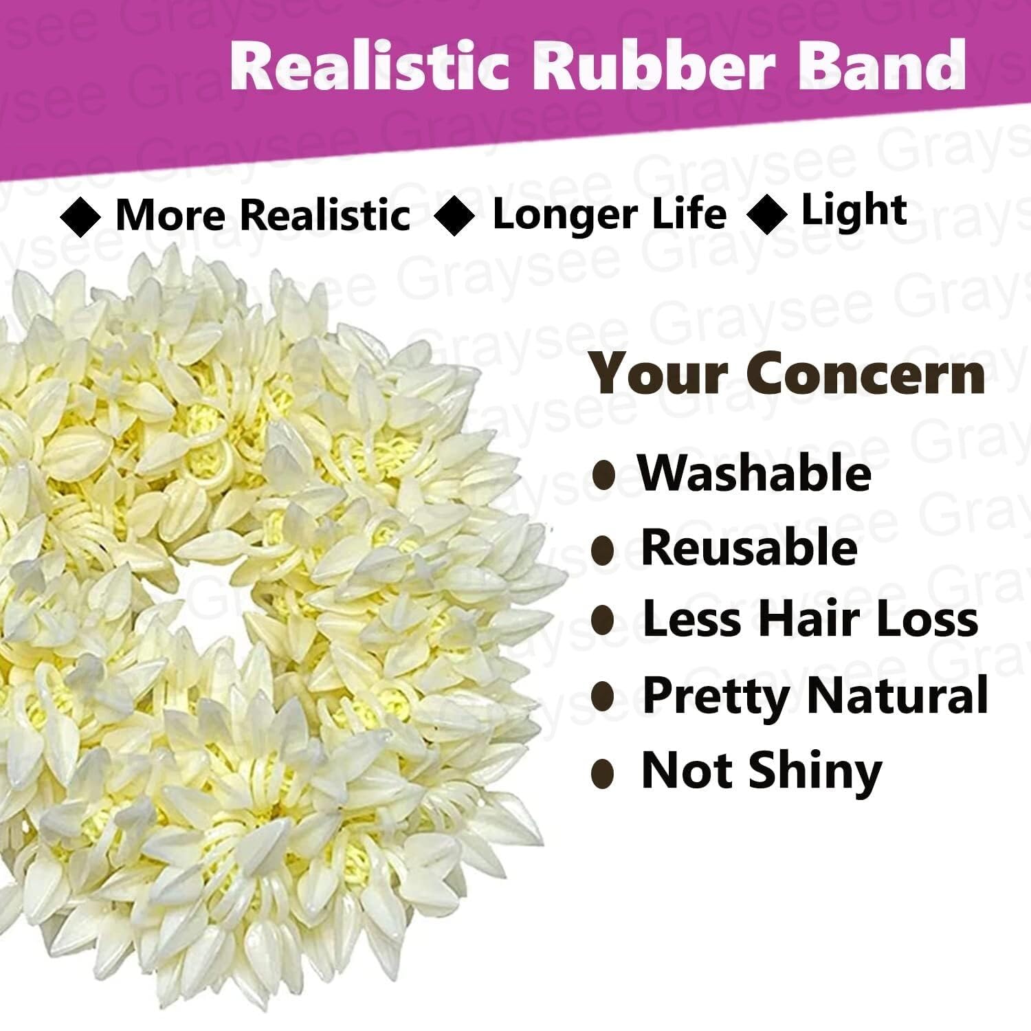 Graysee Scented Mogra Gajra Hair Accessories For Women & Girls - Hair Flower Bun Artificial Fake Gajra Scrunchies Rubber Band | Hair Braiders | Hair Gajra (Standard, Pack of 2) - Image 7 thumbnail