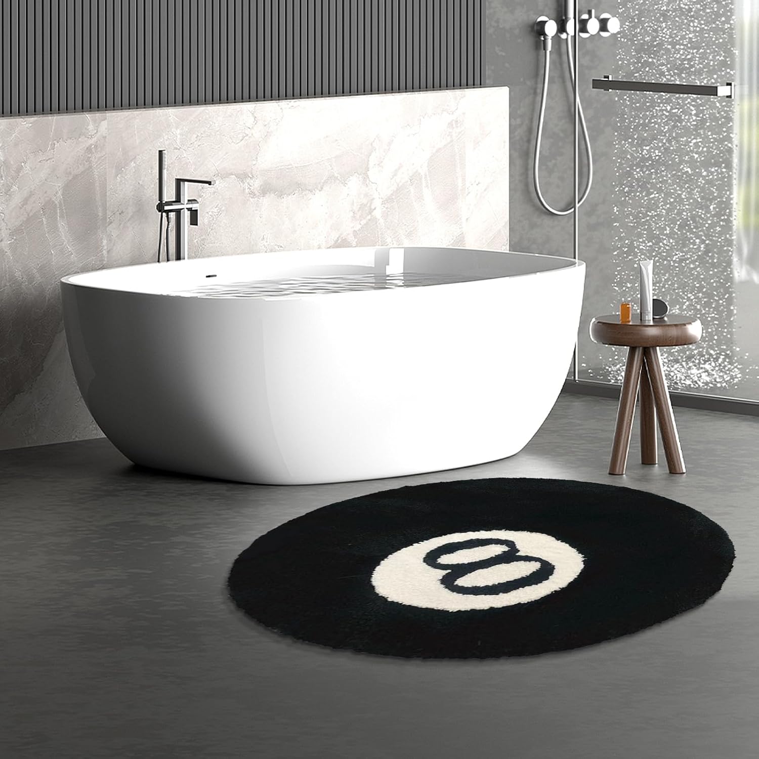 8 Ball Rug, Black Area Rug,31.5" 8 Ball Carpet, Non Slip Flocking Floor 8Ball Rug Bath Mat for Shower, Cute Round Rug for 8Ball Decor, Cool Rugs Doormat for Living Dining Dorm Room