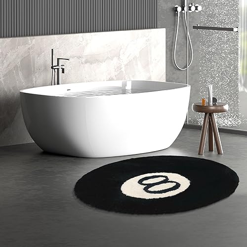 Miniatura 6 de Alfombra de 8 bolas, alfombra redonda negra, alfombra de ocho bolas de 23.6 pulgadas, alfombra de baño antideslizante para ducha, alfombra de 8