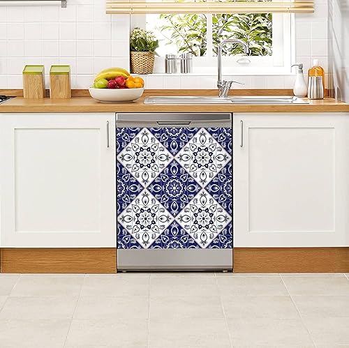 Miniatura 5 de Adhesivo magnético para lavavajillas, azulejos holandeses de Delft con adornos de flores azules y blancas, calcomanía magnética portuguesa para