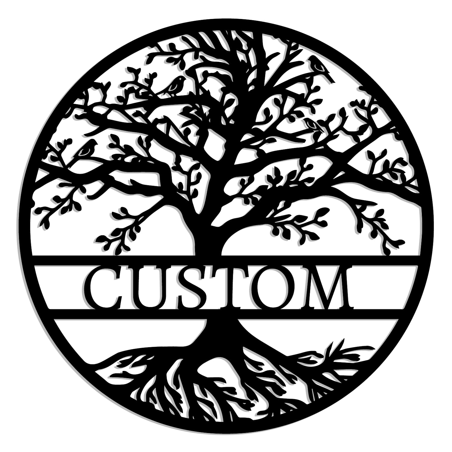 Kissesuu Style-1 Personalized Tree Of Life & Steam Locomotive Metal Wall Art Sign, Large, Vintage Style, Wall Mount, Outdoor Decor