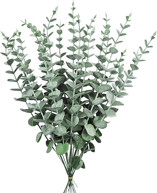 YMIFEEY 20 Pcs Artificial Eucalyptus Stems Leaves Faux Eucalyptus Leaves Branches Garland Faux Flowers Plants for Flower Arrangement, Wedding, Home, Garden, Table Centerpiece, Party Decoration