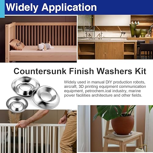 Miniatura 7 de Usdrwam Arandelas de acabado avellanado, arandelas de taza de acabado avellanadas de acero inoxidable, 7 tamaños, 280 piezas de plata